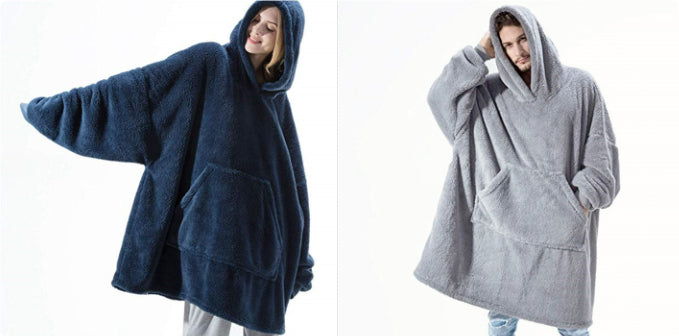 Hoodie Sweatshirt With Big Pocket Tops Sweater Comfortable Loose Double-Sided Fleece Thicker Wearable Blanket by DERILUJA LLC