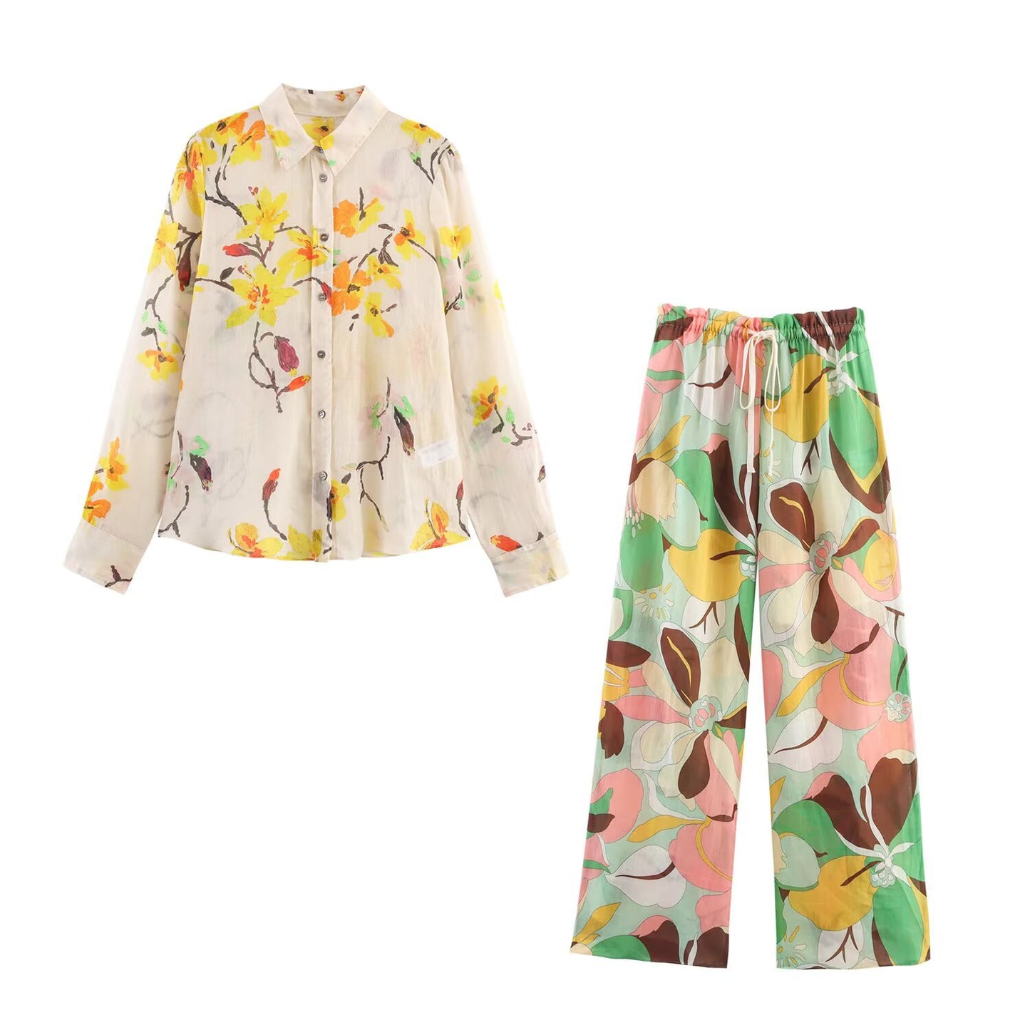 Linen flower shirt+straight trousers suit by eprolo