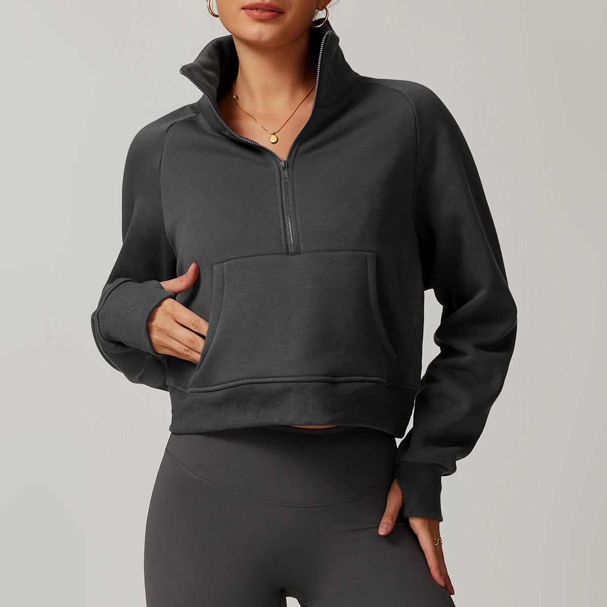 Autumn and winter fleece loose hoodie, women's lamb fleece thickened warm jacket, fleece half zipper top by eprolo