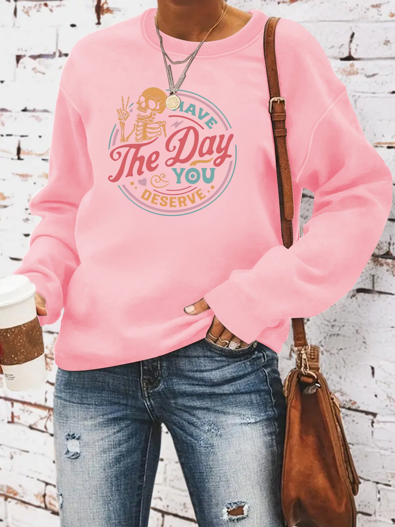 The Day Pattern Printed Round Neck Hoodie by eprolo