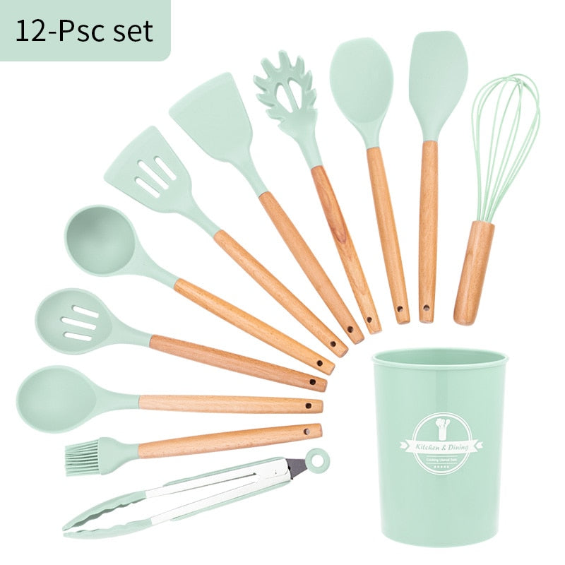 Silicone Kitchen Cooking Utensil Set Standard Non-Stick Silica Heat Resistance Kitchen Tool Accessories by eprolo