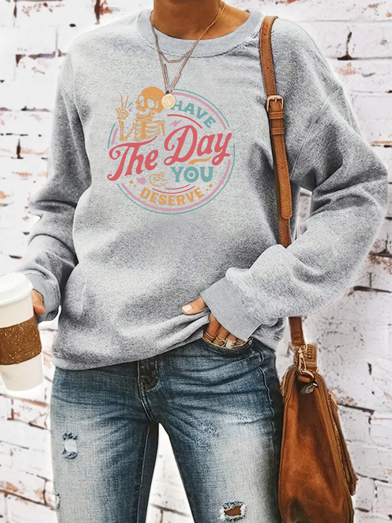 The Day Pattern Printed Round Neck Hoodie by eprolo