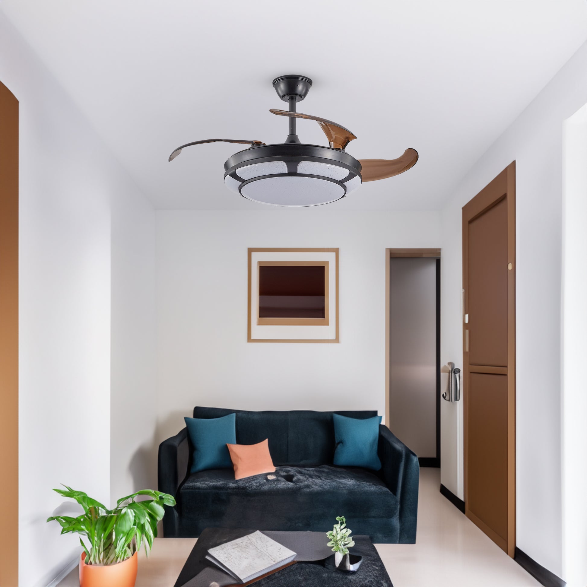 Modern Minimalist Invisible Ceiling Fan Light - Retractable Fan With LED Fixtures - For Living Room, Bedroom and Dining room by eprolo