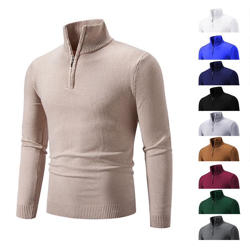 Zip-up Turtleneck Pullover Men's Long Sleeved Sweater by My Store