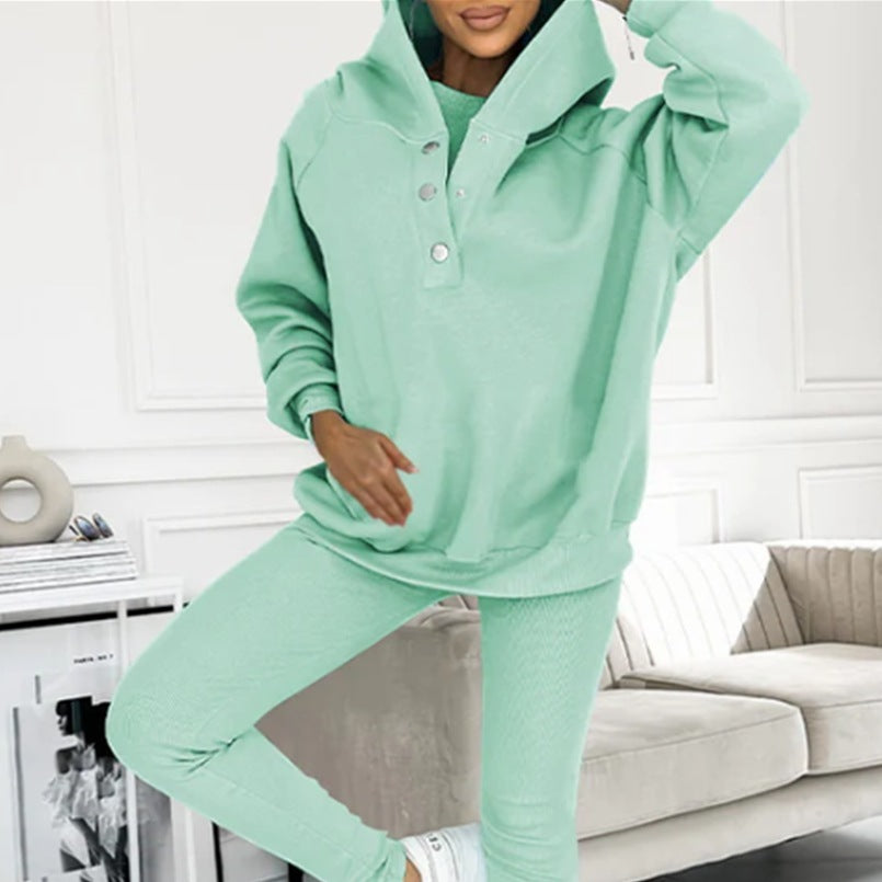 3pcs Women's Sports Suit Loose Hooded Pockets Sweatshirt And Vest And Slim Trousers by My Store