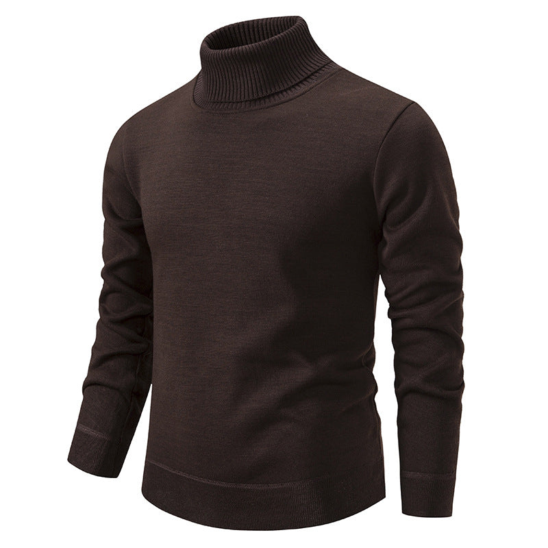 Men's Turtleneck Pullover Sweater Fashion Solid Color Fleece Lined Knitted Long-sleeved Top Clothing by DERILUJA LLC