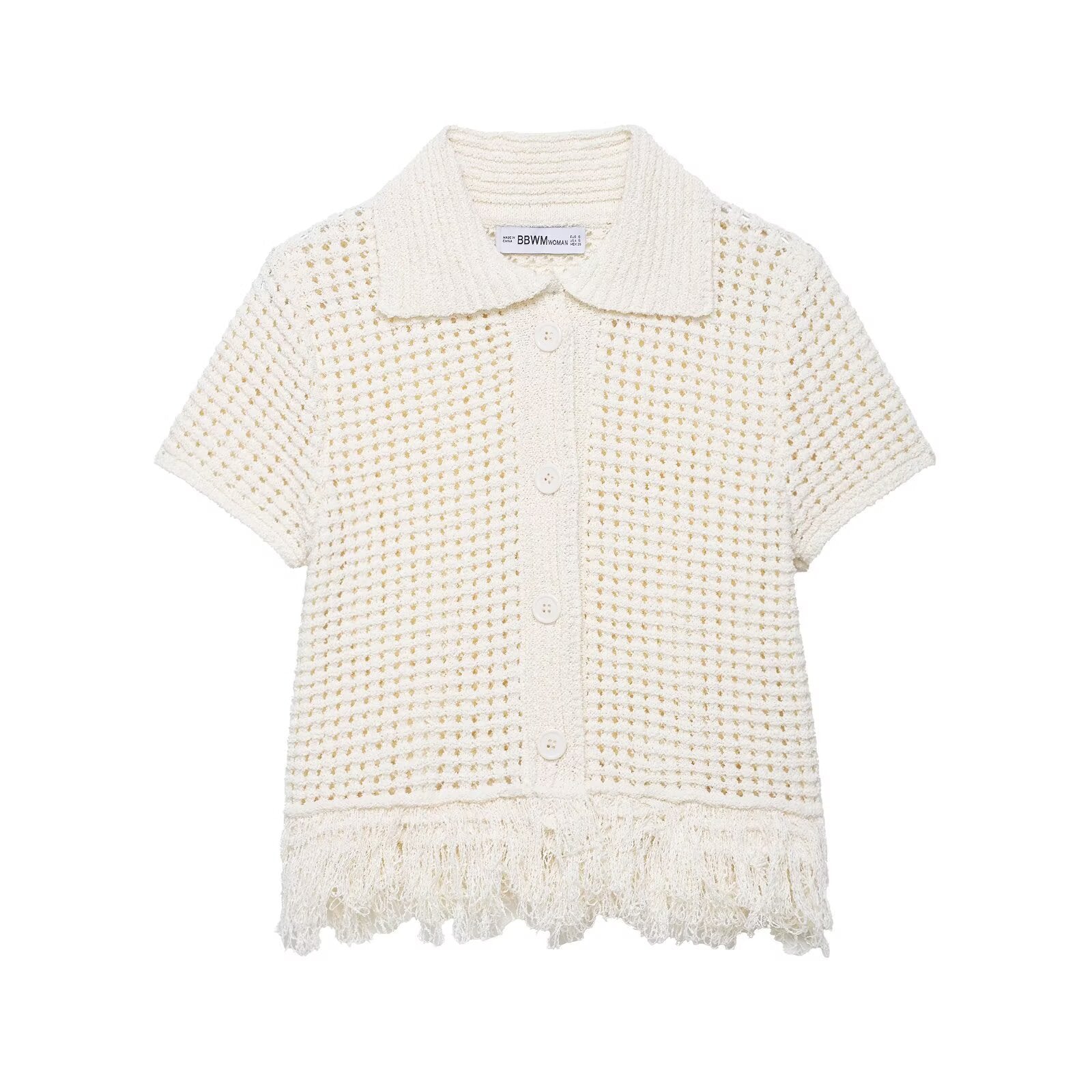 Tassel embellished plaid knitted jacket+half skirt set by eprolo