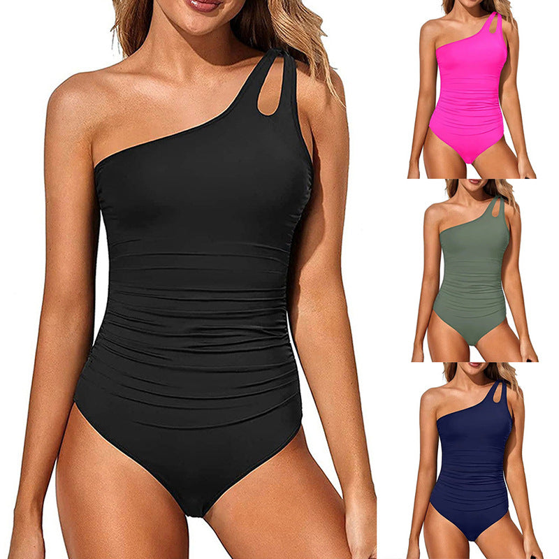 One-Piece Swimsuit for Women with Asymmetrical Shoulder Cutout Design for Hot Spring Wear by eprolo