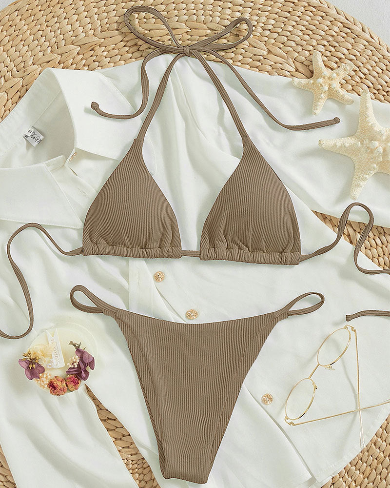 Hanging neck tie bikini multi-color three-point swimsuit hot spring swimsuit by eprolo