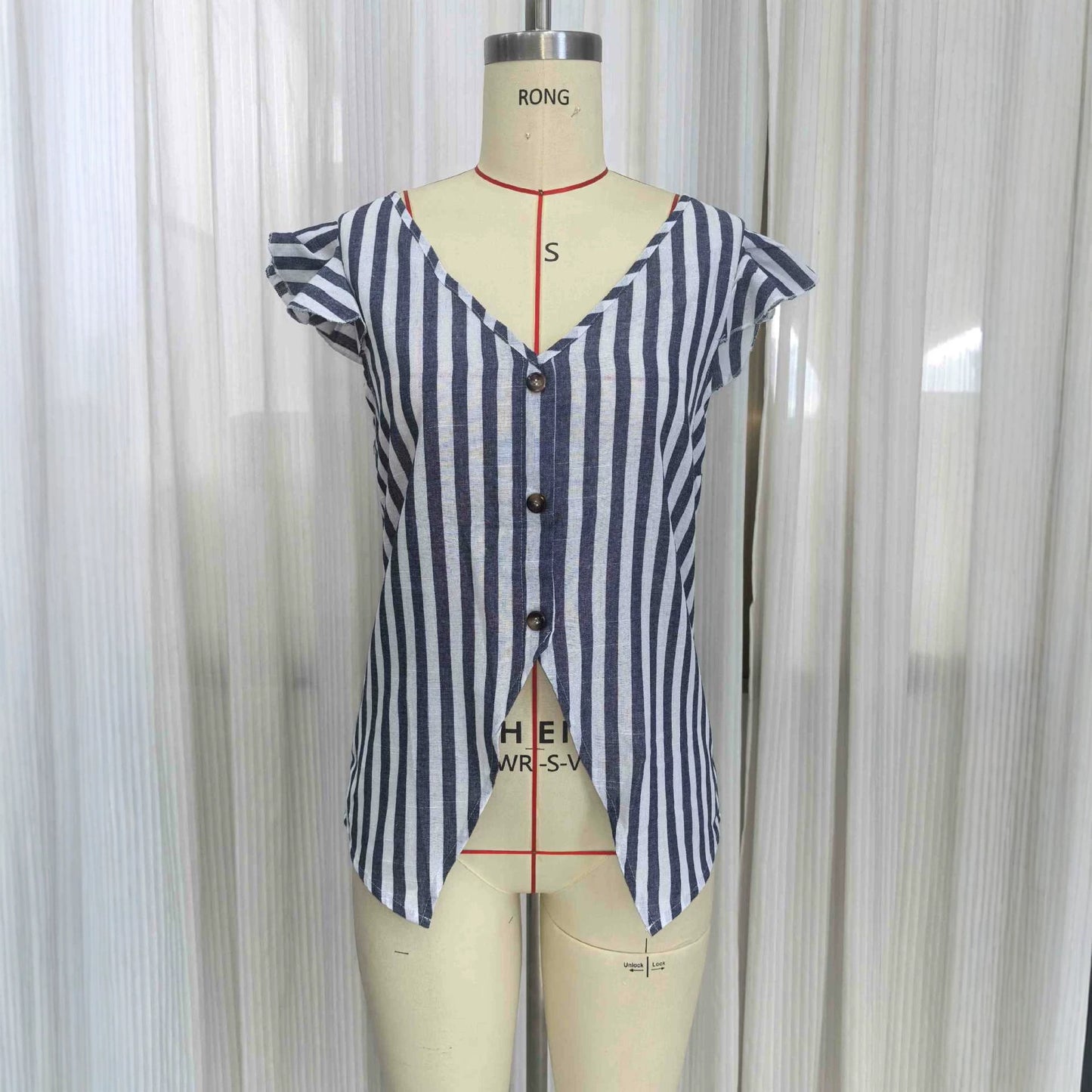 Striped V-neck top for women by eprolo