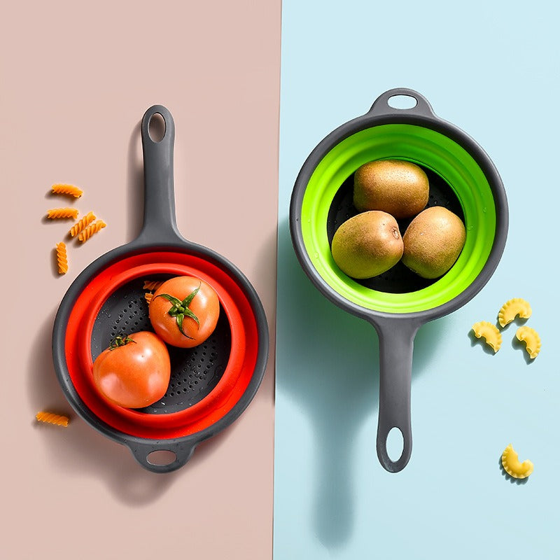 Long handle PP+TPR folding drainage basket retractable water filter basket fruit and vegetable water filter tray by eprolo