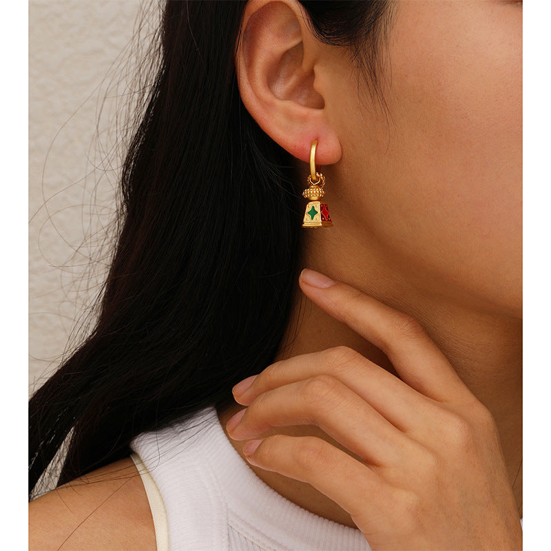 Chinese-Style Retro Enamel Oil-Drip Earrings for Women, Unique Design, Elegant and Chic, Luxury High-End Vintage Jewelry by eprolo