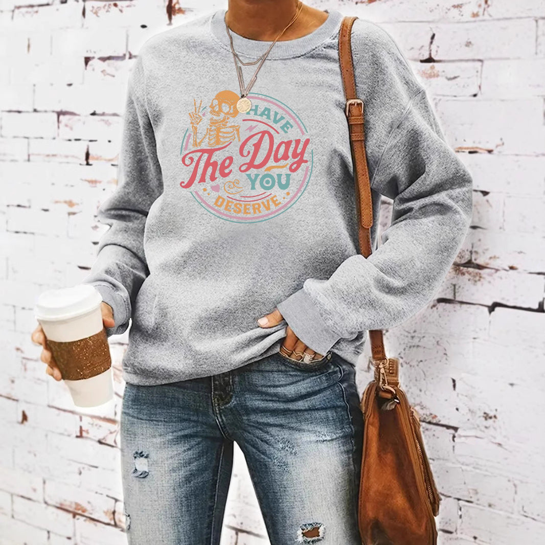 The Day Pattern Printed Round Neck Hoodie by eprolo