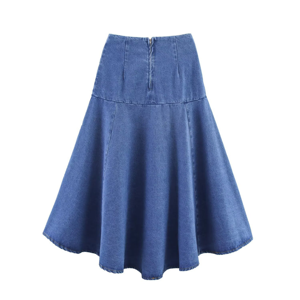 Bow tie denim shirt+skirt set