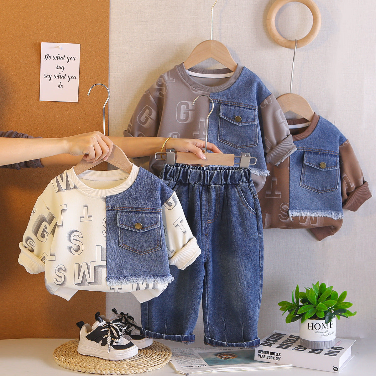 Spring and Autumn Round Neck Hoodie Two Piece Set for Baby Leisure by eprolo