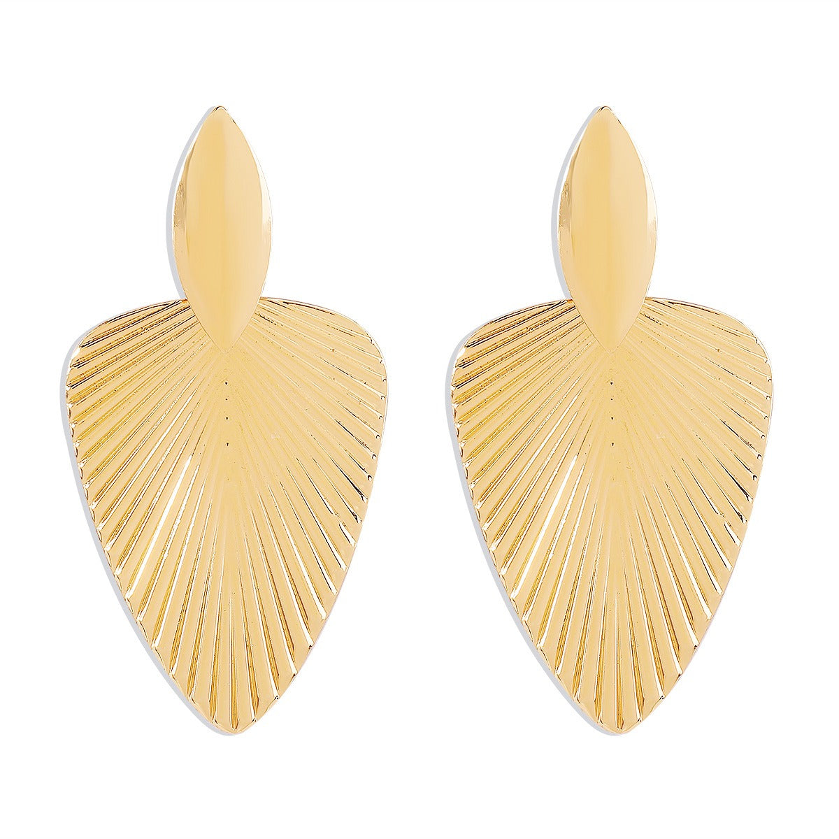 European and American fashion metallic cattail fan pendant earrings leaf texture geometric earrings for women by eprolo