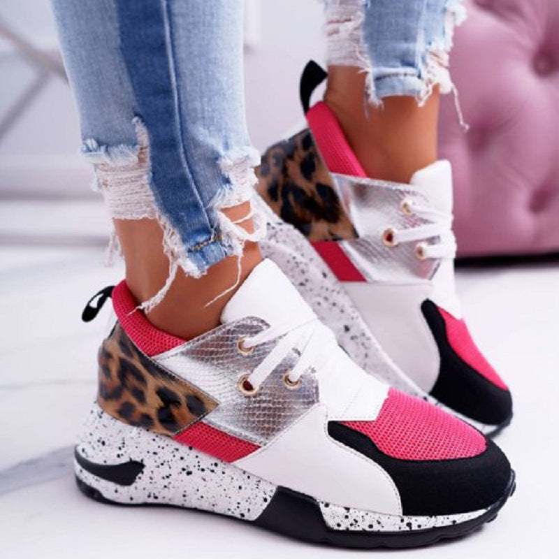 Women's Plus Size Platform Mixed-color Sneakers Stylish Lightweight Running Shoes Lace-up Front Flats by eprolo