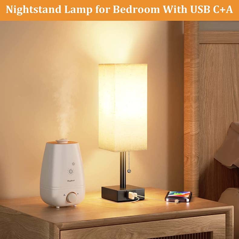 Linen 90 square desk lamp zipper switch three color temperature variable light A+C USB charging by eprolo