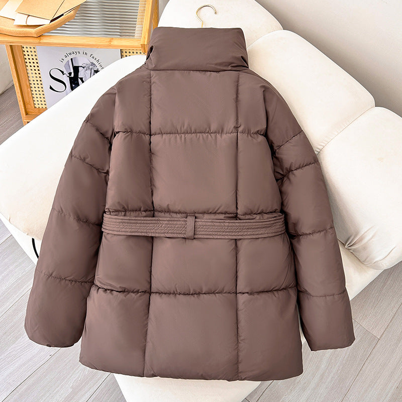 Winter Thick Stand Collar Parkas Women Fashion Tie Waist Short Coats Elegant New Solid Puffer Jackets Female Ladies Streetwear by eprolo
