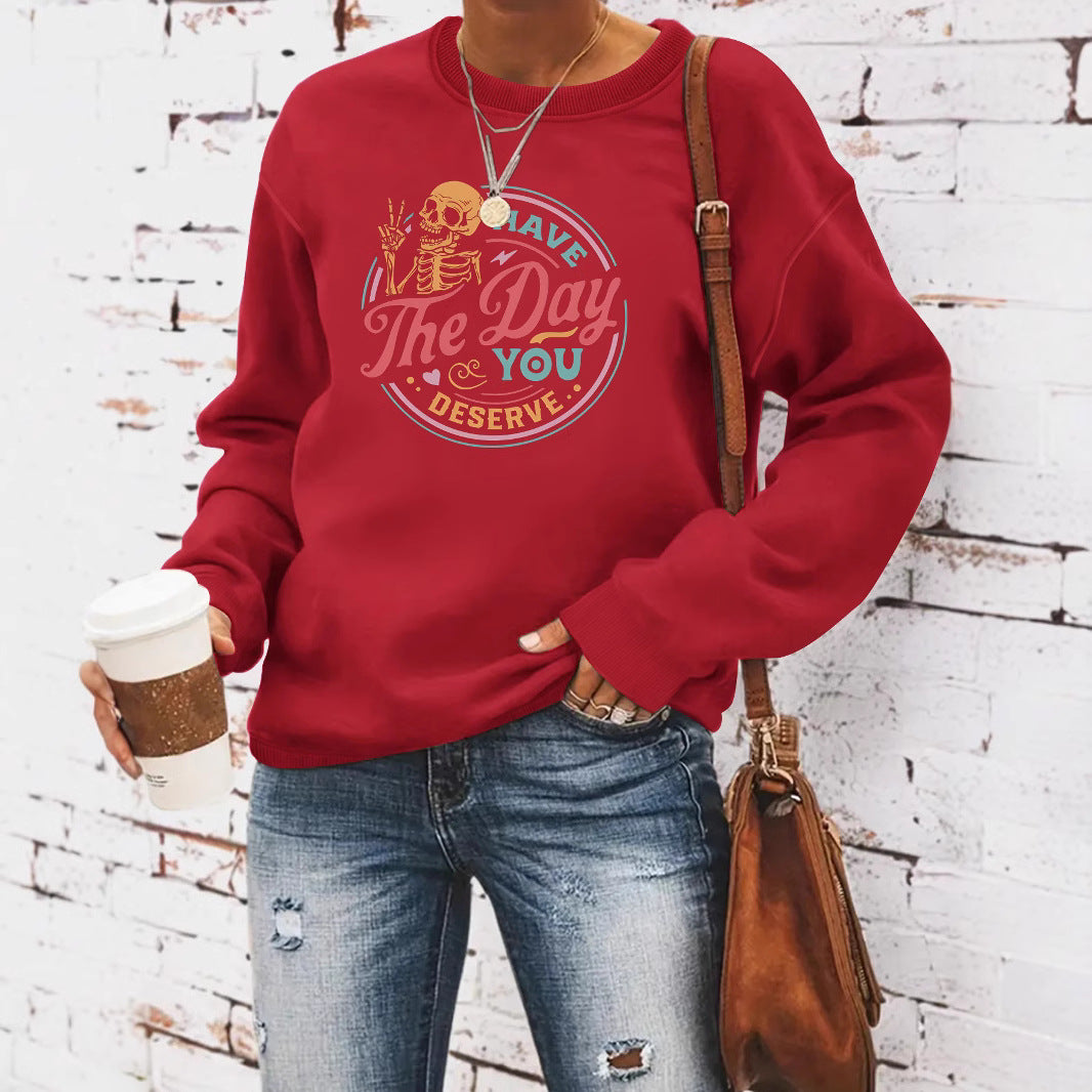 The Day Pattern Printed Round Neck Hoodie by eprolo