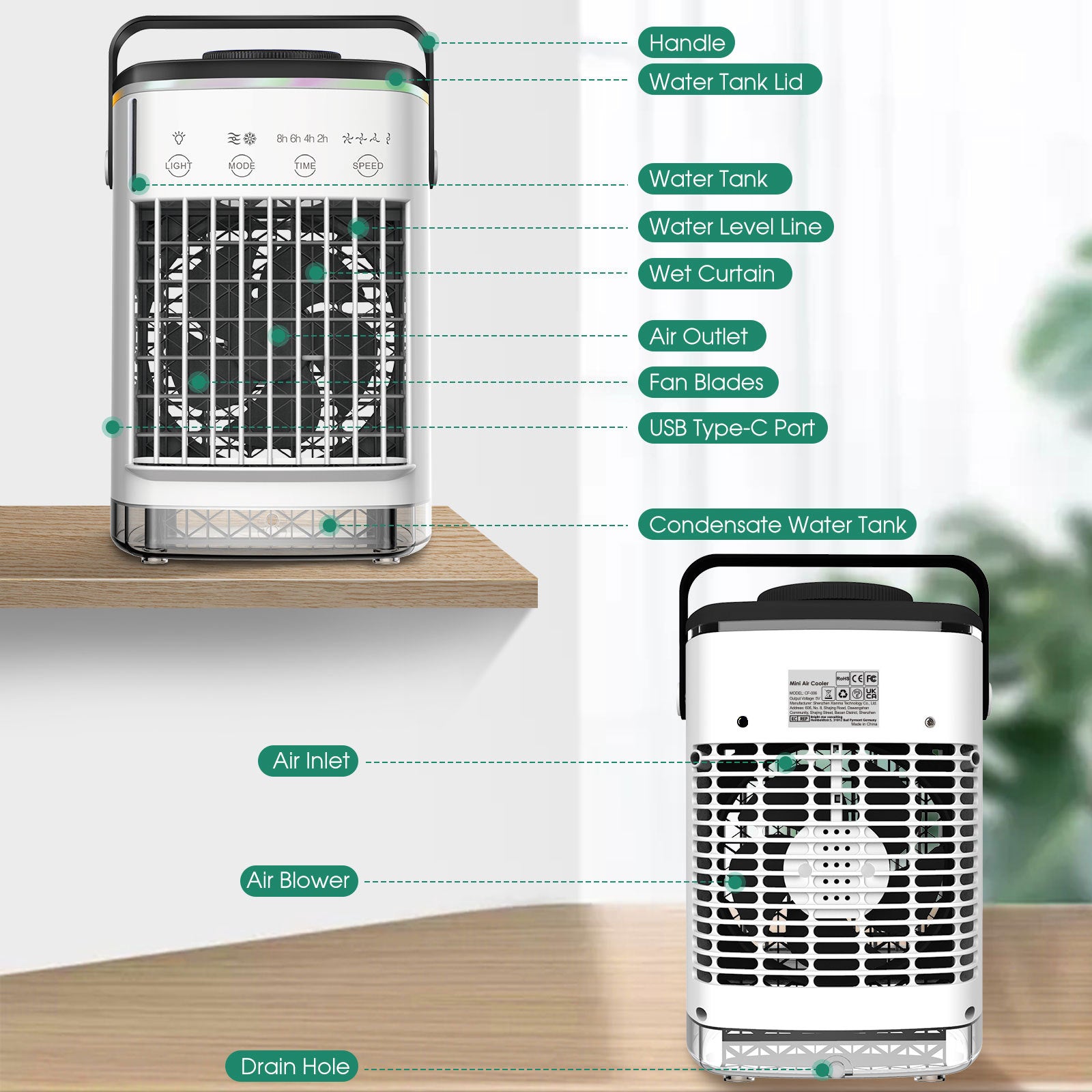 4-Speed Air Conditioning Fan USB Humidification Spray Cooling Fan Household Air Cooler Portable Electric Fan Mini by eprolo
