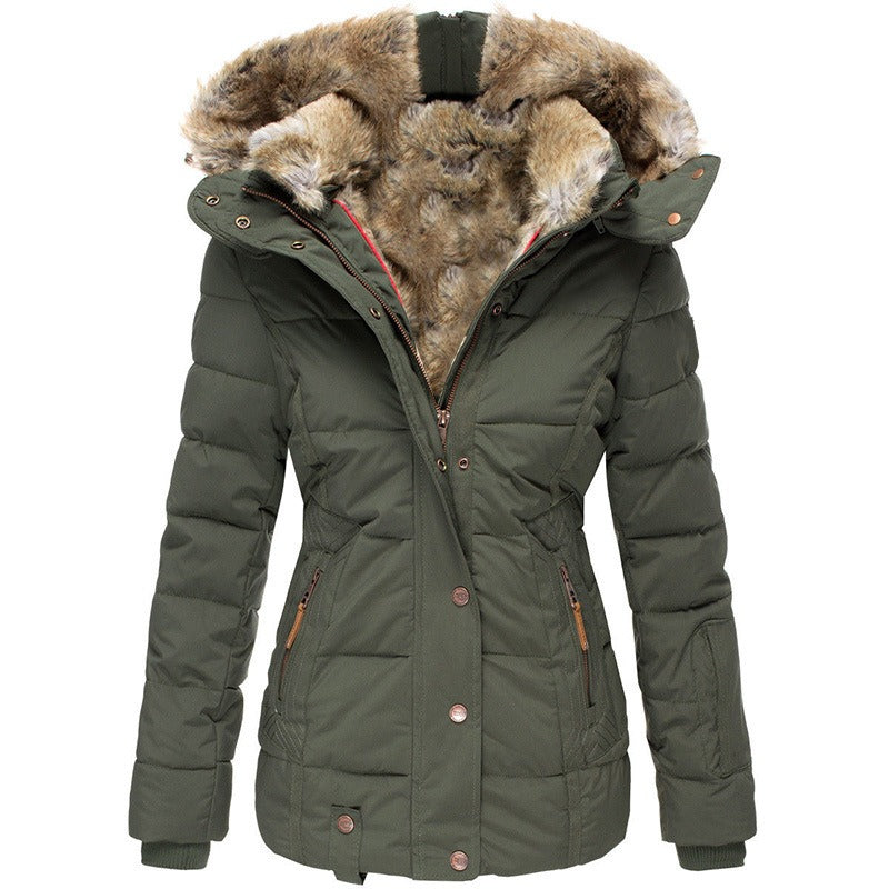 New Winter Warm Wool Collar Cotton Coat Women's Zipper Long Sleeve Slim Fit Cotton Coat Coat Hooded Coat by eprolo