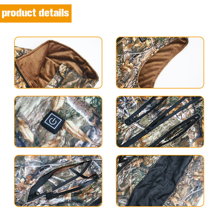 USB charging heating warmth outdoor sports forest camouflage hunting cold proof vest by eprolo