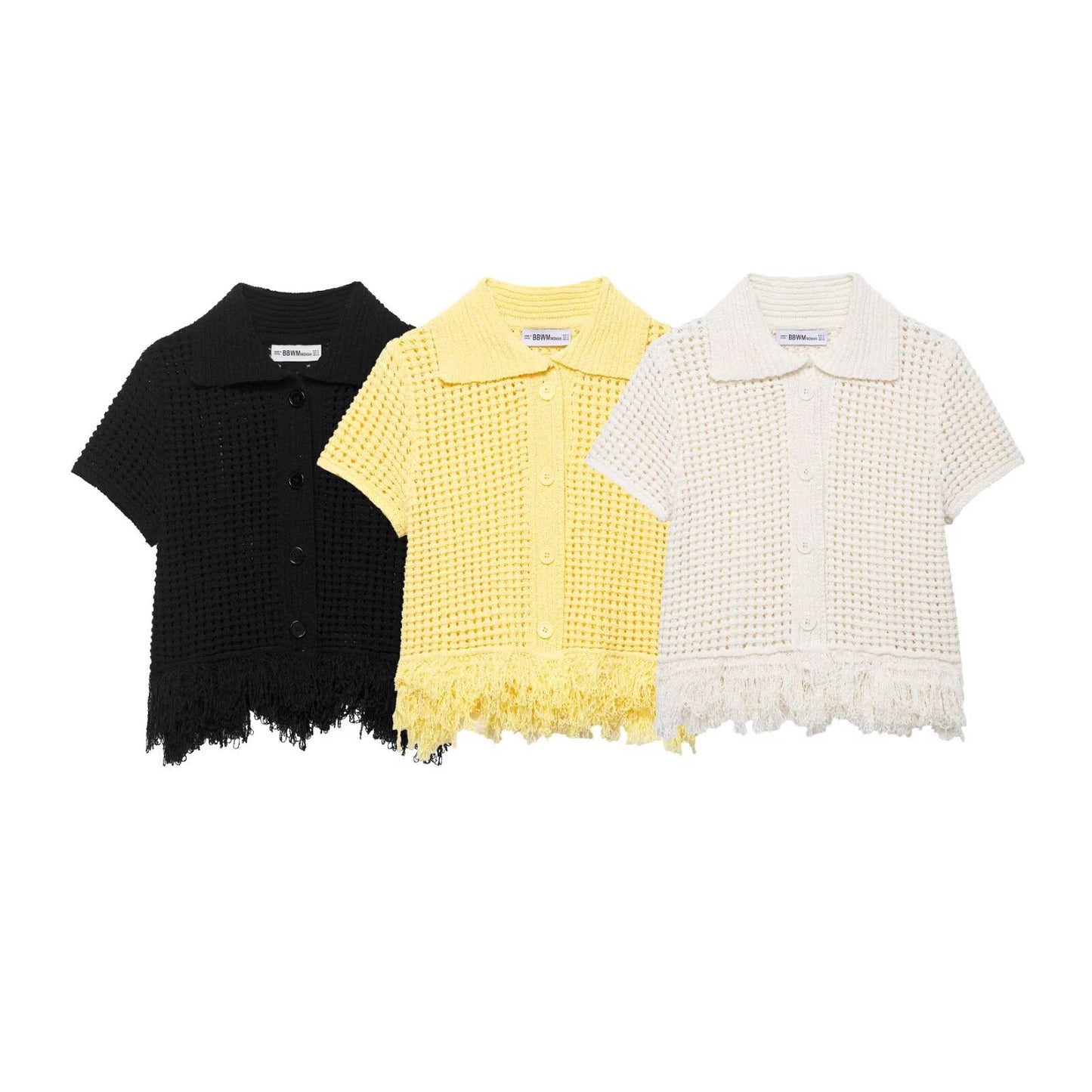 Tassel embellished plaid knitted jacket+half skirt set by eprolo