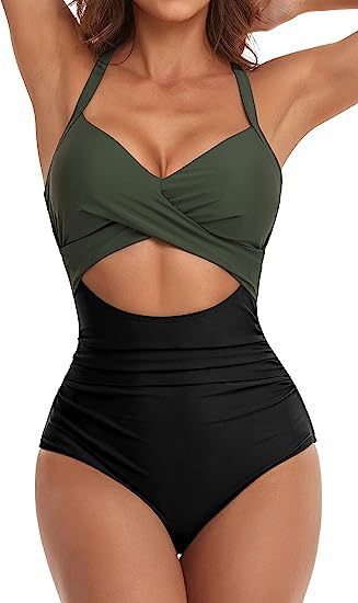 one-piece hard pack swimsuit with hollowed out solid color swimsuit, women's high waisted tight fitting swimsuit by eprolo