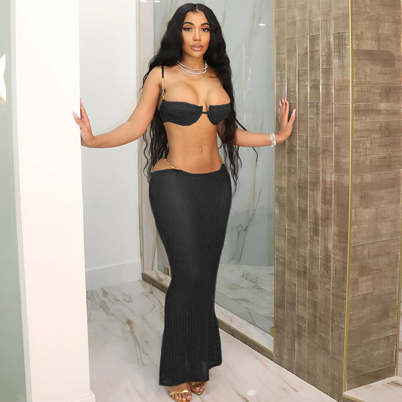 Fashion Bikini Set with Sheer Cut-Out Bodycon Skirt for Women by eprolo