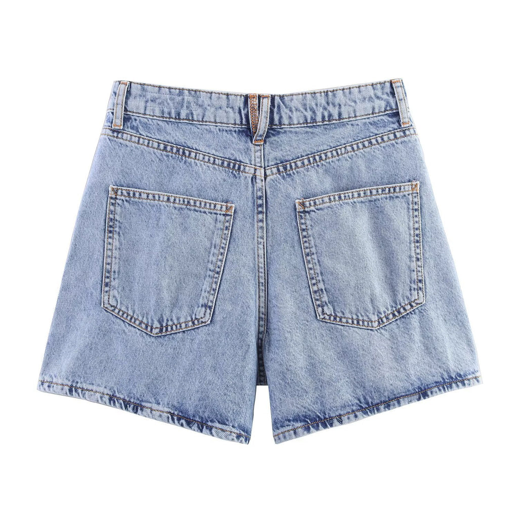 High waisted double breasted denim shorts