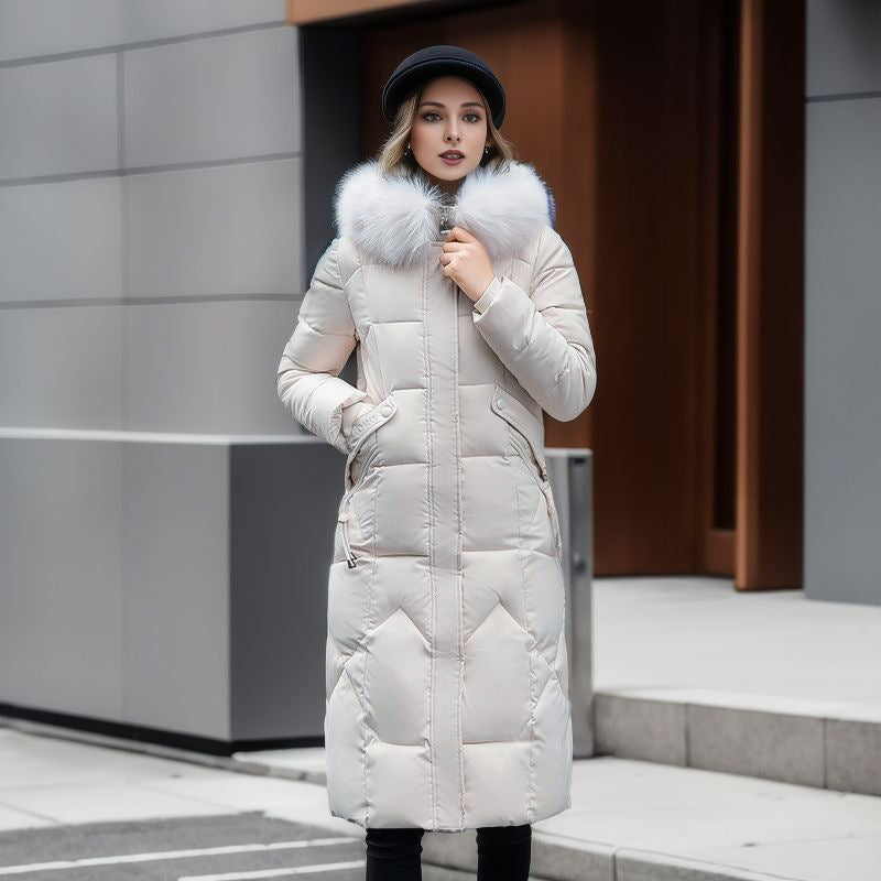 Cotton padded clothes women's middle and long style, slim fit, knee length cotton padded clothes, large wool collar and thick cotton padded jacket by eprolo