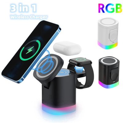 3 In 1 Magnetic Wireless Fast Charger For Smart Phone RGB Ambient Light Charging Station For Airpods IWatch by eprolo