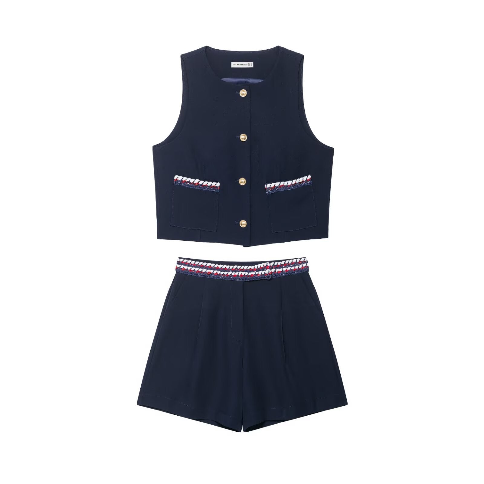 Fancy trimmed vest+shorts set by eprolo