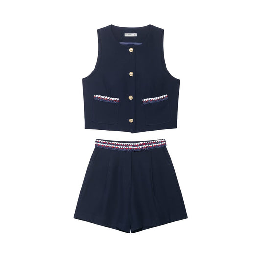Fancy trimmed vest+shorts set by eprolo