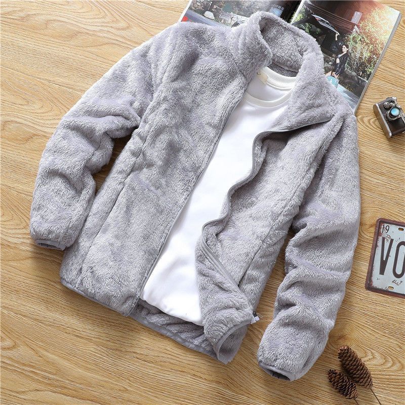 Men's Korean loose autumn and winter jacket, men's standing collar fleece jacket, double-sided fleece top by eprolo