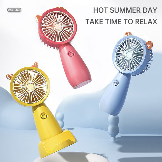 New Handheld Portable Fan USB Charging Cartoon Dormitory Mini Desktop Phone Holder Small Fan by eprolo