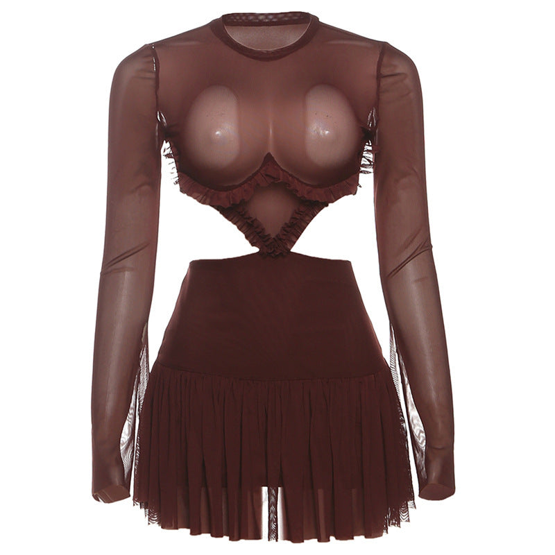 Creative Sexy Mesh Spliced Sheer Long Sleeve Dress by eprolo