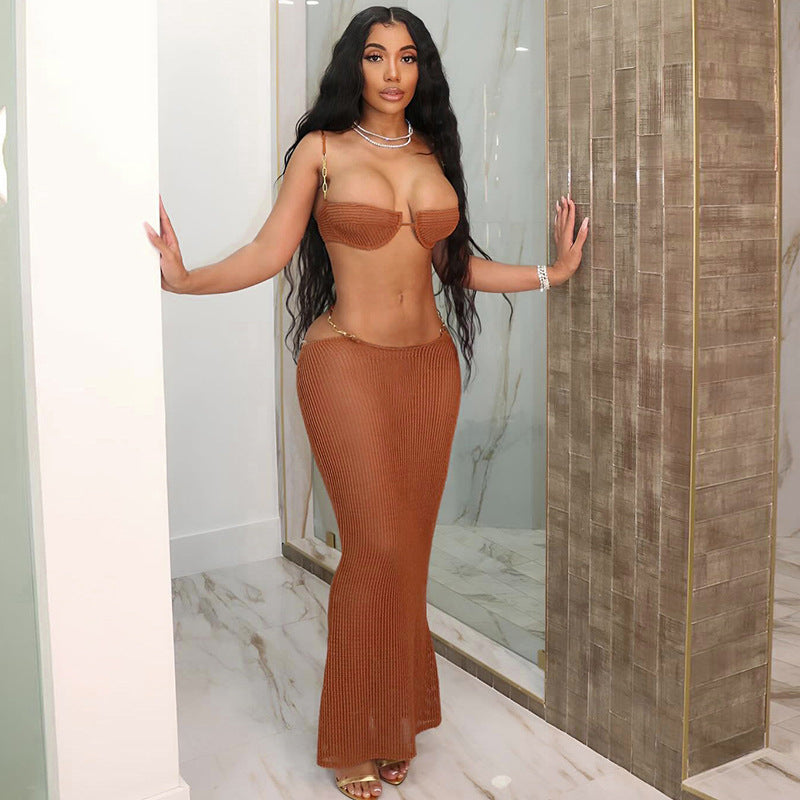 Fashion Bikini Set with Sheer Cut-Out Bodycon Skirt for Women by eprolo