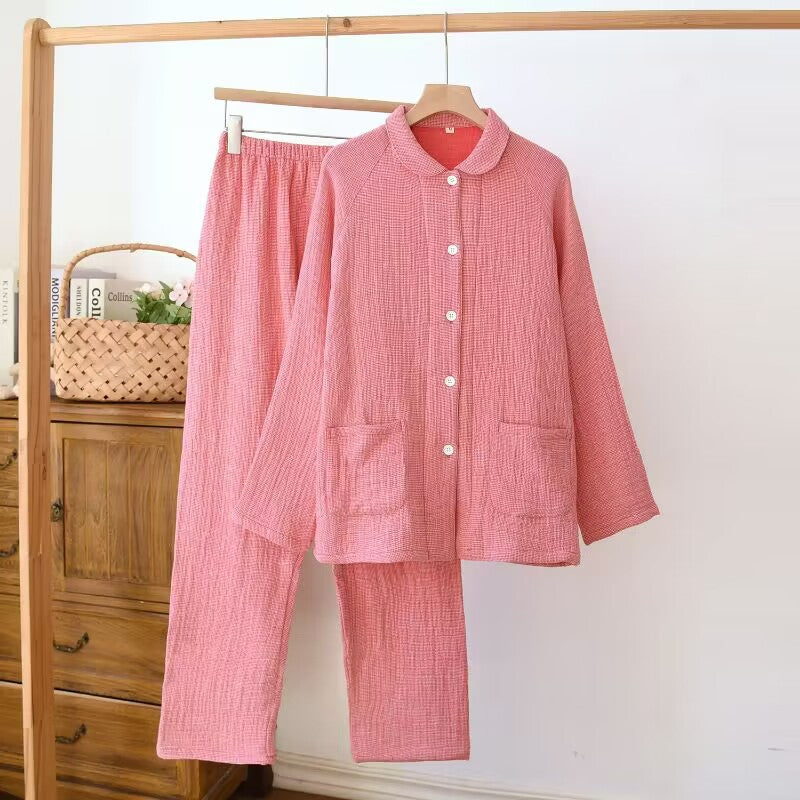 Women's sleepwear made of pure cotton with four layers of gauze, suitable for couples in spring, autumn, and winter. Men's casual plus size set by eprolo