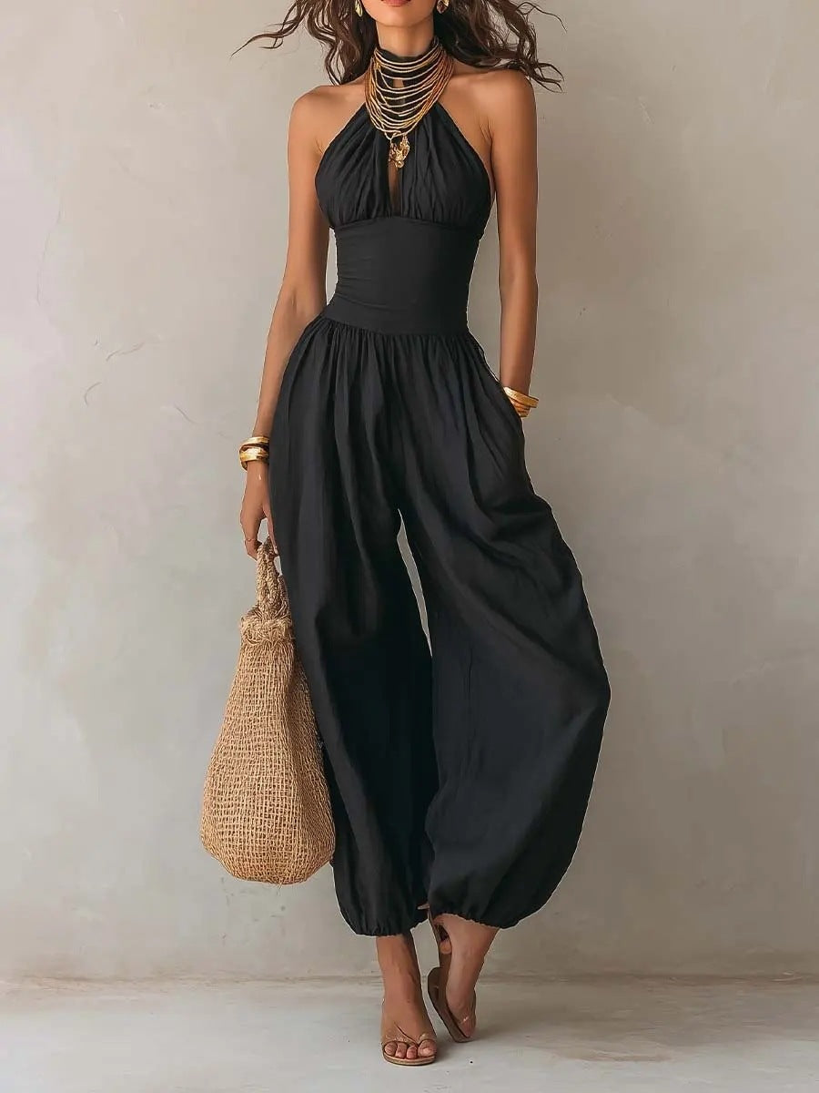 Slim-Fitting Body-Concealing Travel Halter Neck Sexy Casual Comfortable Jumpsuit by eprolo
