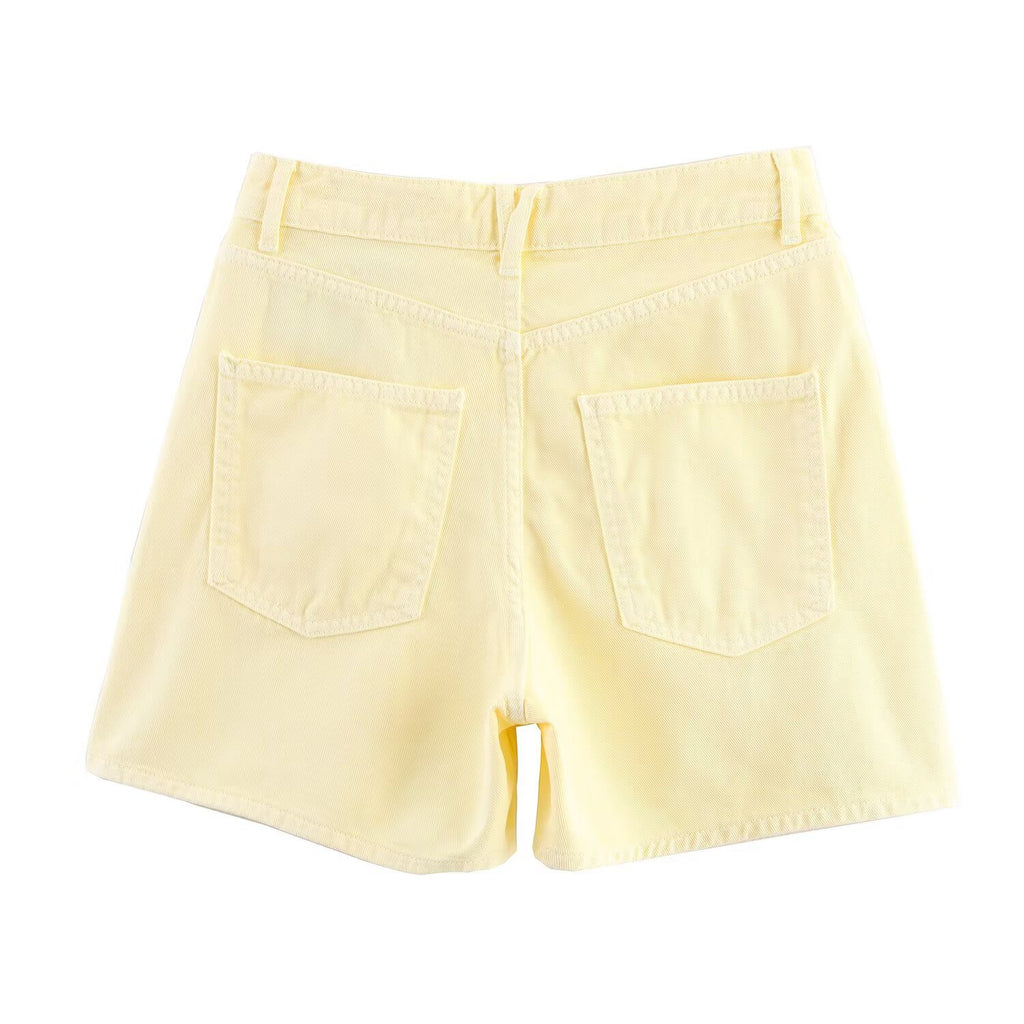 High waisted double breasted denim shorts