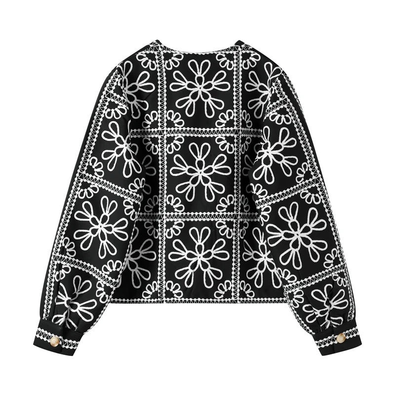 Fashion Casual Print Color-block Cotton Coat  Shorts Set