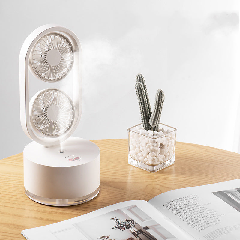 Two-In-One New Double-Leaf Spray Water-Cooled Fan Desk Top Dormitory Small Fan Ins Wind Humidifier Desk Fan by eprolo