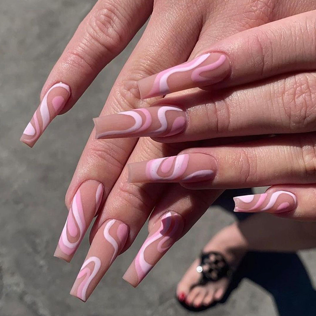 Rose Color Matching Line Press On Nail Fake Nail Patch Wearing Nail Finished Product by eprolo