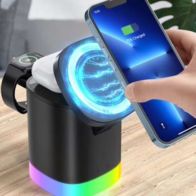 3 In 1 Magnetic Wireless Fast Charger For Smart Phone RGB Ambient Light Charging Station For Airpods IWatch by eprolo