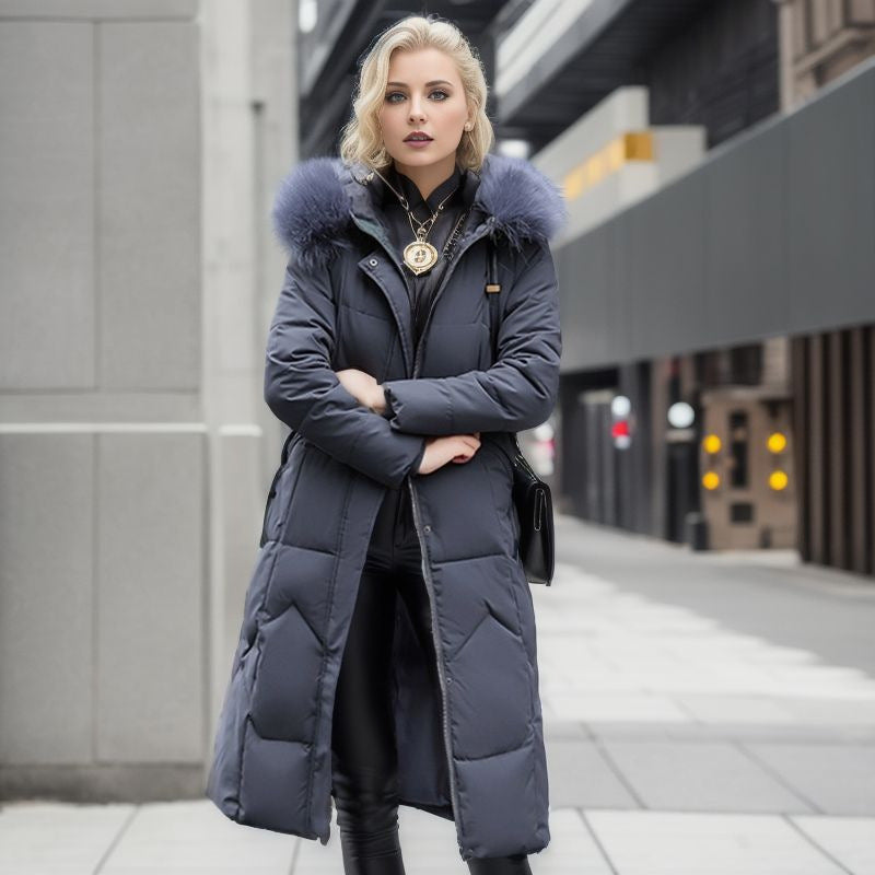 Cotton padded clothes women's middle and long style, slim fit, knee length cotton padded clothes, large wool collar and thick cotton padded jacket by eprolo