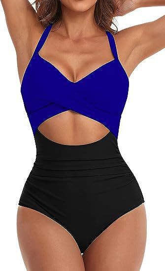 one-piece hard pack swimsuit with hollowed out solid color swimsuit, women's high waisted tight fitting swimsuit by eprolo