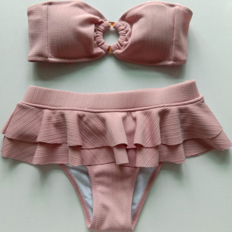 Swimwear European and American sexy swimsuit new women's pink strapless split swimsuit Amazon bikini by eprolo