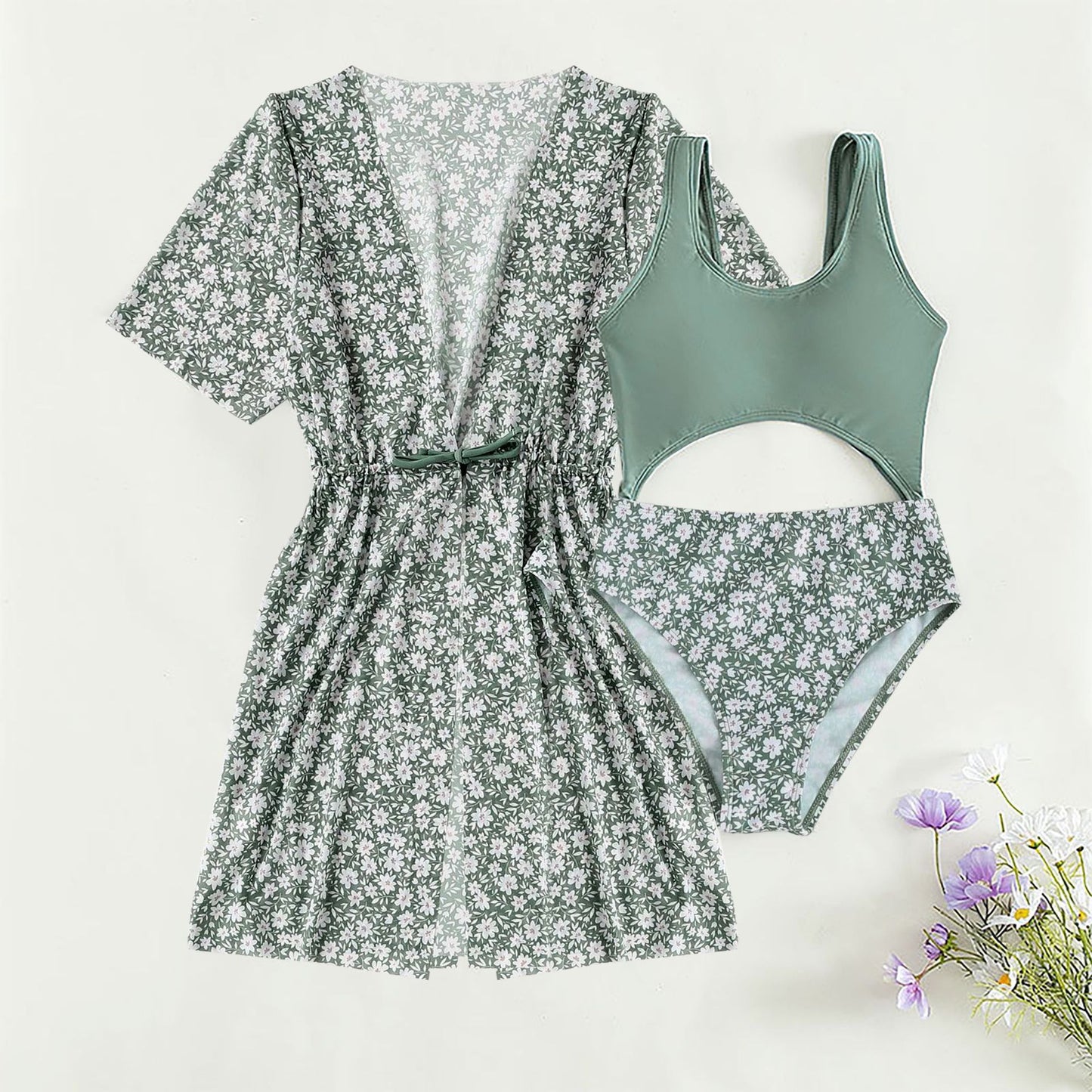 Three-Piece Swimwear Set for Girls, Medium to Large Kids Swimwear by eprolo